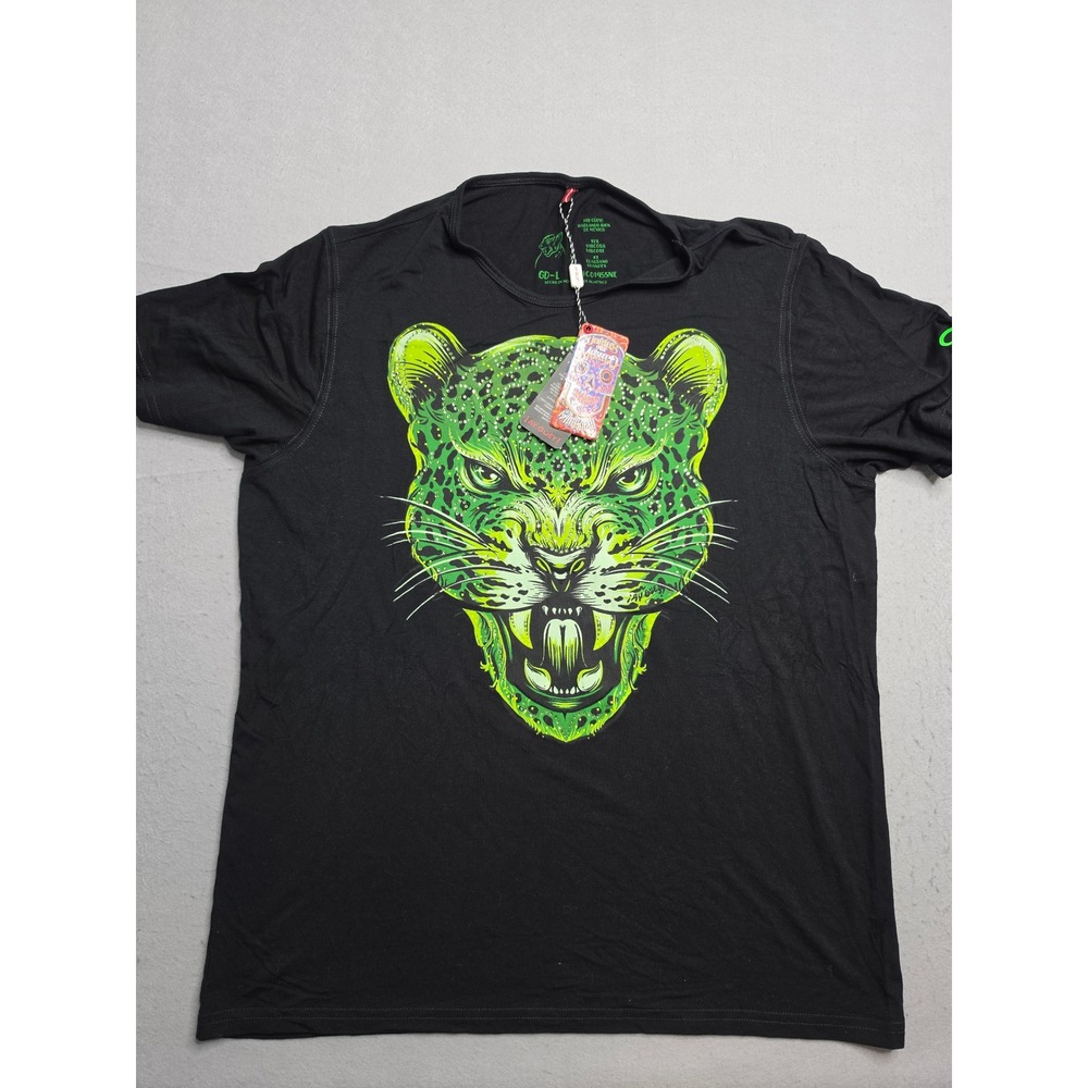 Ay Guey! Unidos Por Mexico T-Shirt Men Large Black Stretch Jaguar Beaded Graphic